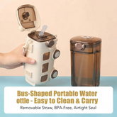 School Bus Kids Water Bottle 600ml | Fun Design with Carry Strap