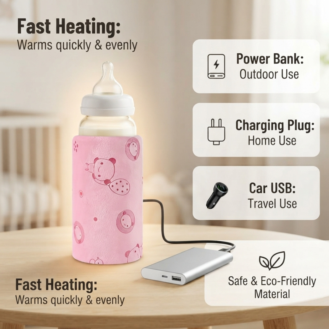 Portable USB Baby Bottle Warmer | Insulated Milk Heating Sleeve for Travel