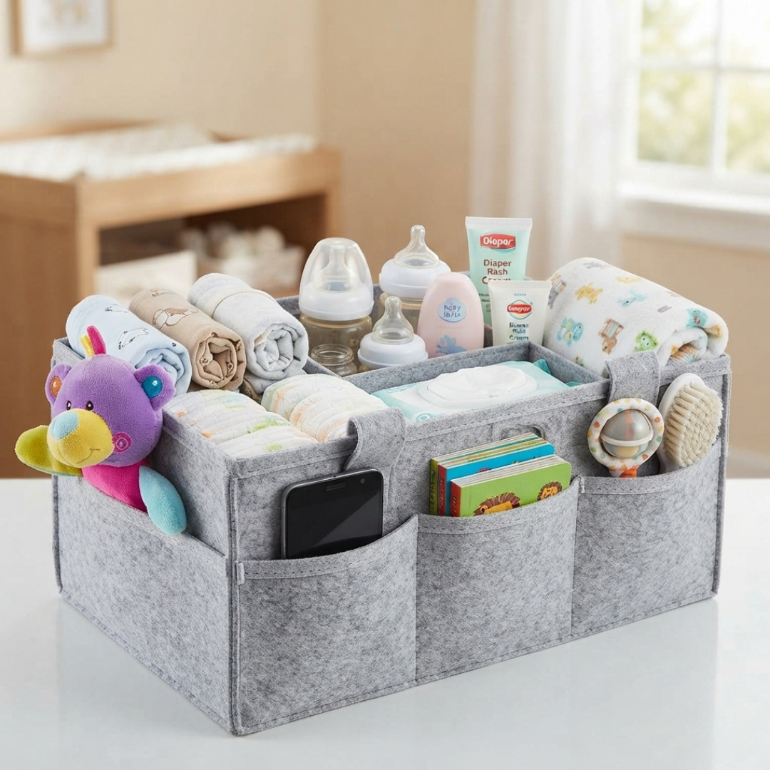 Foldable Baby Diaper Caddy Organizer | Portable Nursery Storage Basket
