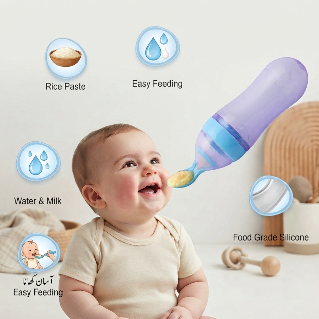 Silicone Baby Spoon Feeder | Squeeze Feeding Bottle with Soft Spoon